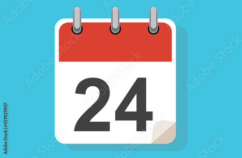 Day Twenty-four Simple calendar with date 24. Flat calendar icon vector illustration. calendar icon flat day 24. Vector illustration. Calendar lined icon