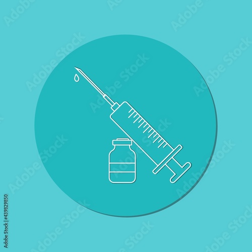Vaccination campaign clipart with syringe and vaccine bottle. Symbol for anti-Covid immunization for fighting coronavirus pandemic and public health protection measures across the world. herd immunity