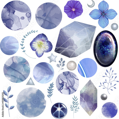 青色の素材いろいろセット　ベクター素材