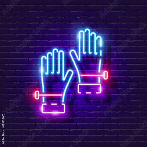 Ski gloves neon icon. Gloves for snowboarding, skiing, mountain climbing, sledging luminous sign. Vector illustration for design. Sports concept. Skiing.