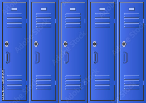 Blue school or gym lockers. Flat vector illustration.