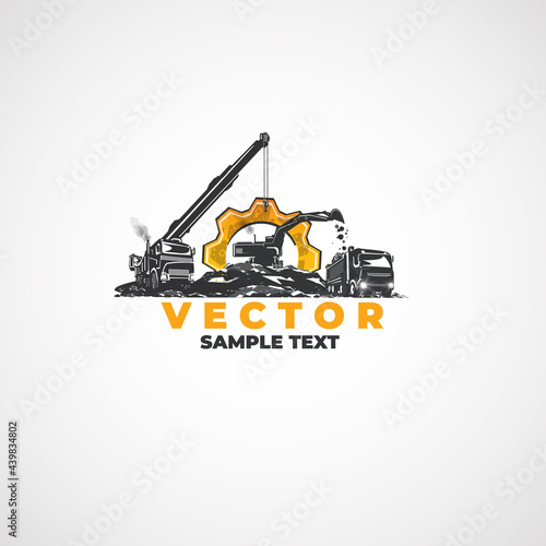 Excavator, construction truck and crane.