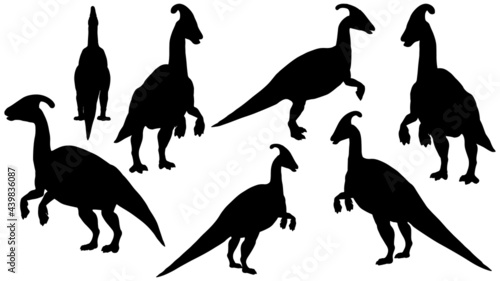 set of Black silhouette dinosaur isolated on white background