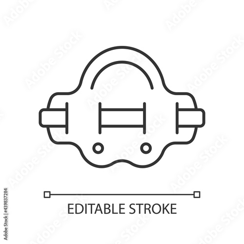 Aqua jogger linear icon. Aquatic fitness. Water jogging. Elastic belt for abdominal muscles. Thin line customizable illustration. Contour symbol. Vector isolated outline drawing. Editable stroke
