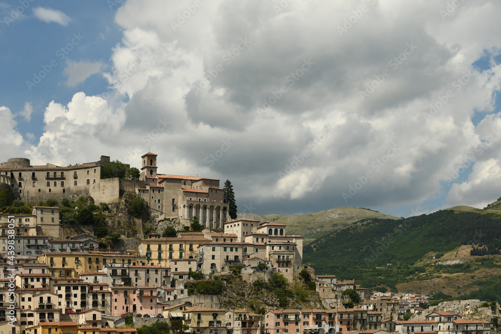 Panoramic view of Muro Lucano, a village in the mountains of the Basilicata region in Italy.
