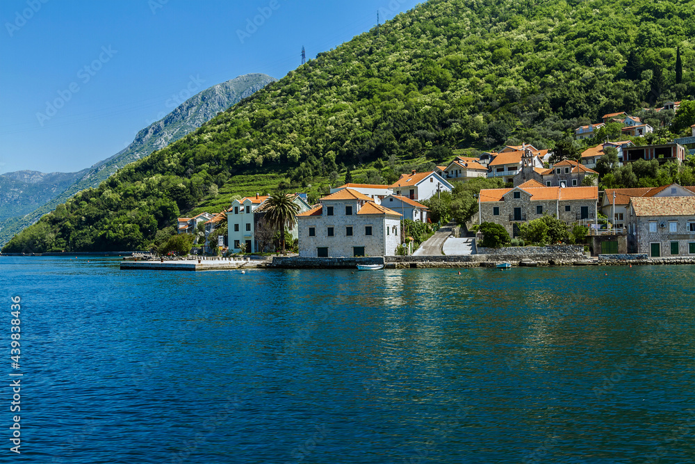Picturesque view of Kotor bay (Boka Kotorska) near the town of Tivat, Montenegro, Europe. Kotor Bay is a UNESCO World Heritage Site.