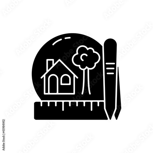 Creating miniatures black glyph icon. Building dolls house. Miniature model making. Handmade furniture. Hand building technique. Silhouette symbol on white space. Vector isolated illustration