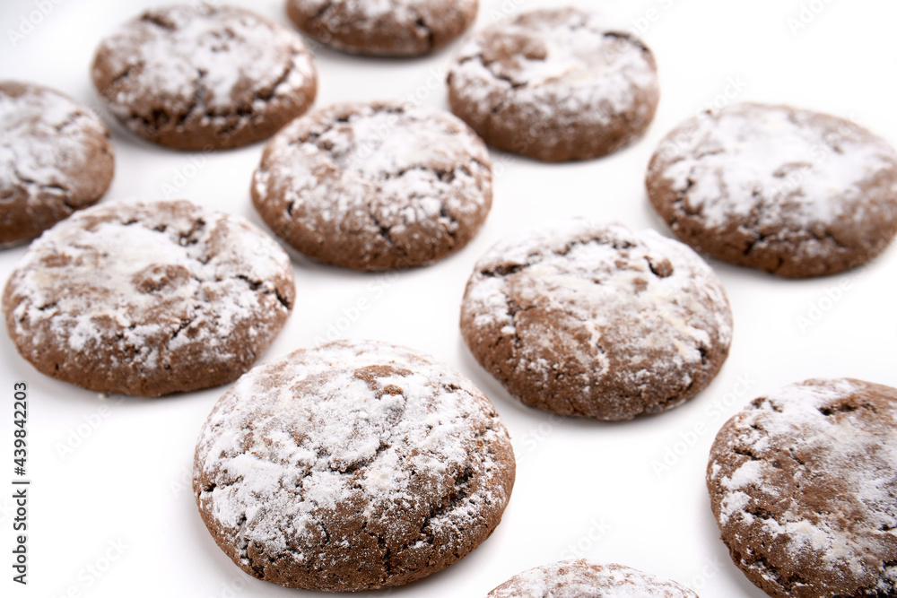 Homemade chocolate cookies on white background. Dessert. 