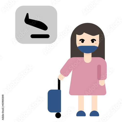 A woman in arrival hall at the airport of new normality