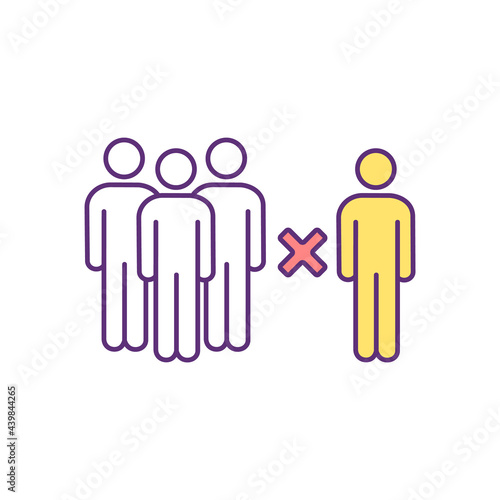 Ethnicity segregation in modern society RGB color icon. Social exclusion. Isolated vector illustration. Separating into ethnic groups. Systemic racism. Racial discrimination simple filled line drawing