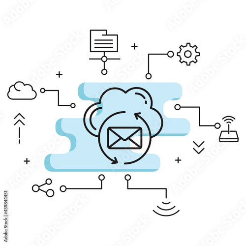 Cloud Server Messaging Vector Glyph Icon Design, Cloud computing and Web hosting services Symbol on White background, Hosted Email Concept,
