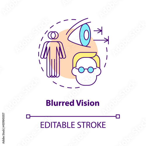 Blurred vision concept icon. Problems with eyes. Medical help. Curing sight issues. Seeing badly abstract idea thin line illustration. Vector isolated outline color drawing. Editable stroke
