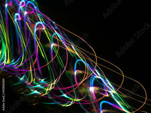 light painting photography, waves of vibrant color against a black background. Long exposure photo of vibrant fairy lights in abstract. abstract color wallpaper 