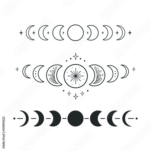 Phases of the moon. Сelestial vector set. Perfectly look on t-shirt, poster, cards, apparel design.