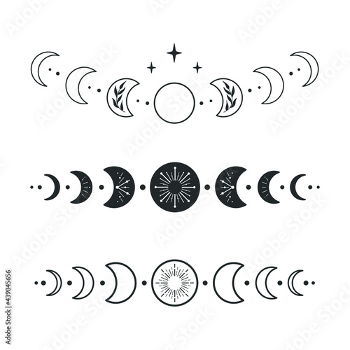 Phases of the moon. Сelestial vector set. Perfectly look on t-shirt, poster, cards, apparel design.
