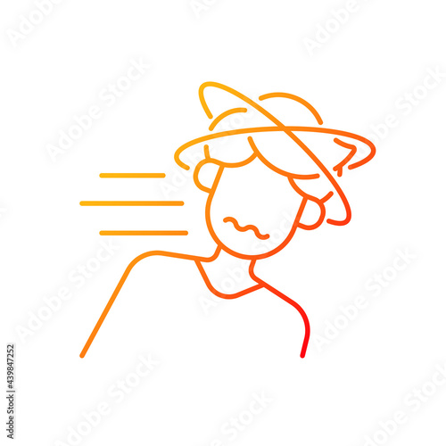 Fainting gradient linear vector icon. Man lose consciousness from sunstroke. Head spinning as heatstroke symptom. Thin line color symbols. Modern style pictogram. Vector isolated outline drawing