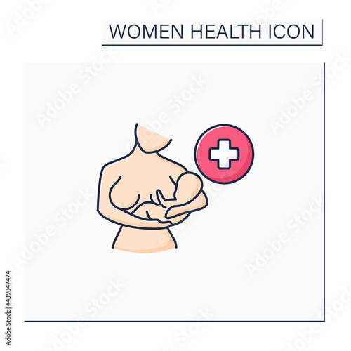Lactation color icon.Period when mother lactates to feed baby. Breastfeeding.Baby care. Women health concept. Isolated vector illustration