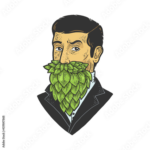 Man with hop beard color line art sketch engraving vector illustration. T-shirt apparel print design. Scratch board imitation. Black and white hand drawn image.