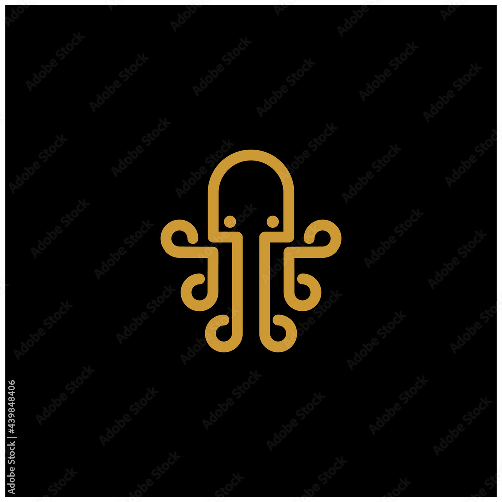 Fotografie Silhouette Vintage Octopus Cuttlefish Squid Tentacles Vector Logo design