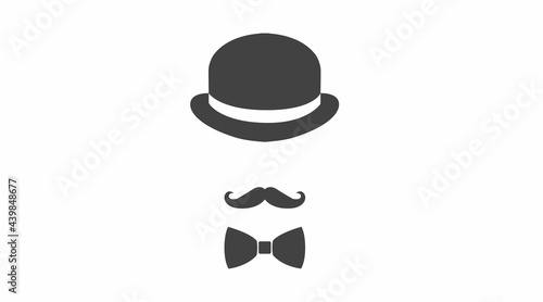 Gentleman Icon. Vector flat isolated illustration of a hat, a moustache and a bow tie