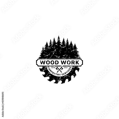Rustic Sawmill Emblem Logo Vector for Carpentry, Woodworkers, Lumberjack, Sawmill Service