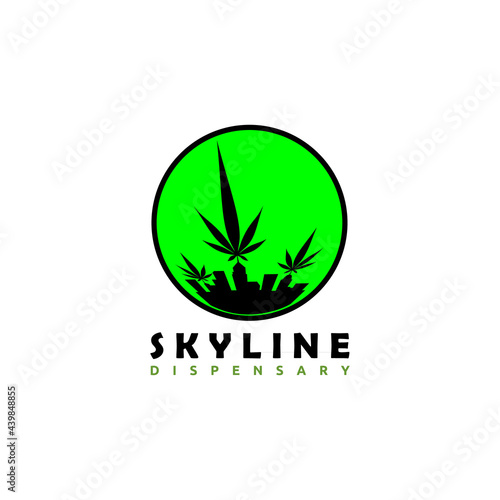 Denver Skyline with Cannabis Leaf Isolated  Inside Circular Logo Design