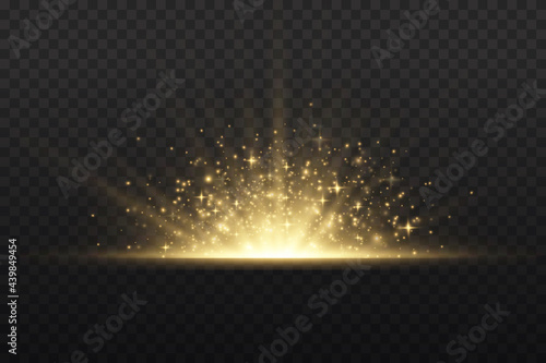 Star explosion, yellow glow lights sun rays.
