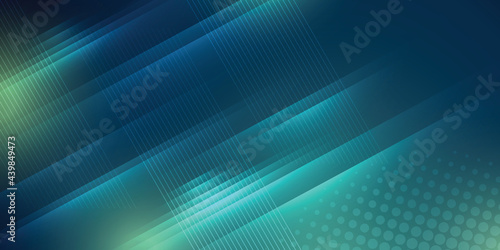 Green and blue background in vector illustration with glow and motion, with parallel lines, bright geometric shape.