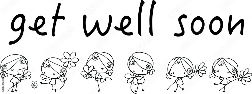 vector cartoon girls with flowers get well soon vector cartoon girls with flowers get well soon