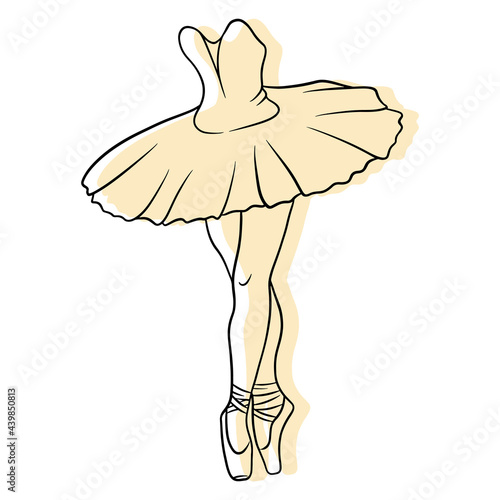 Ballet. Ballerina's legs in a tutu and pointe. Line art.