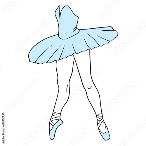 Ballet. Ballerina's legs in a tutu and pointe. Line art.