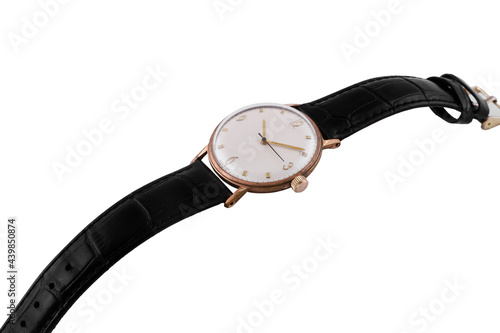 Luxury watch with black straps isolated on a white background