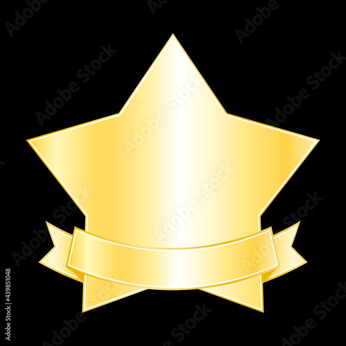 Golden star with banner. Vector icon.