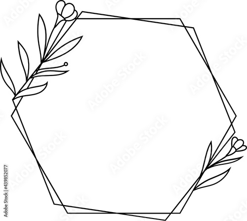 Wildflower Hexagon frame line art illustration