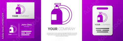 Logotype Dishwashing liquid bottle and plate icon isolated on white background. Liquid detergent for washing dishes. Logo design template element. Vector