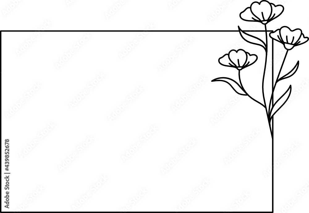 Fototapeta premium Wildflower Square frame line art illustration
