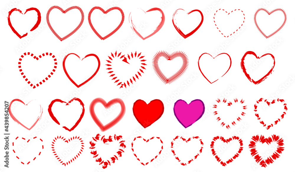 Set of red hearts vector. Heart simple drawings. Valentine's day. February. Hearts isolated on a white background. Vector hand drawn symbols for love
