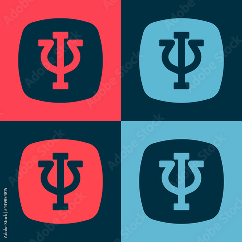 Pop art Psychology icon isolated on color background. Psi symbol. Mental health concept, psychoanalysis analysis and psychotherapy. Vector