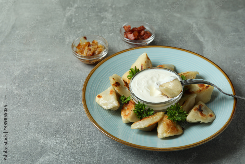 Concept of tasty food with vareniki or pierogi Concept of tasty food with vareniki or pierogi
