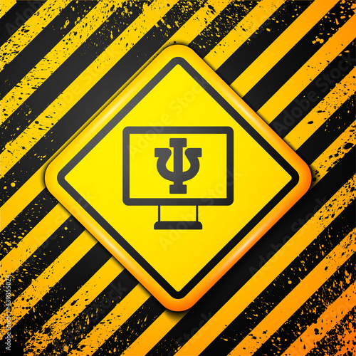 Black Online psychological counseling distance icon isolated on yellow background. Psychotherapy, psychological help, psychiatrist online consulting. Warning sign. Vector