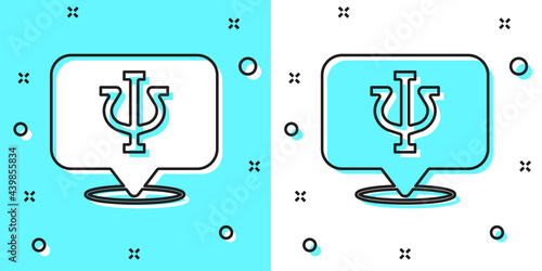 Black line Psychology icon isolated on green and white background. Psi symbol. Mental health concept, psychoanalysis analysis and psychotherapy. Random dynamic shapes. Vector