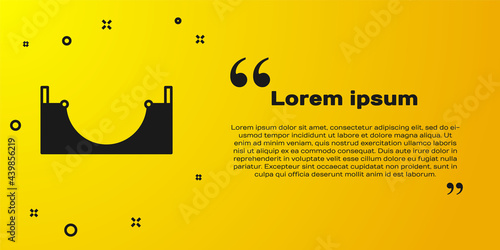 Black Skate park icon isolated on yellow background. Set of ramp, roller, stairs for a skatepark. Extreme sport. Vector