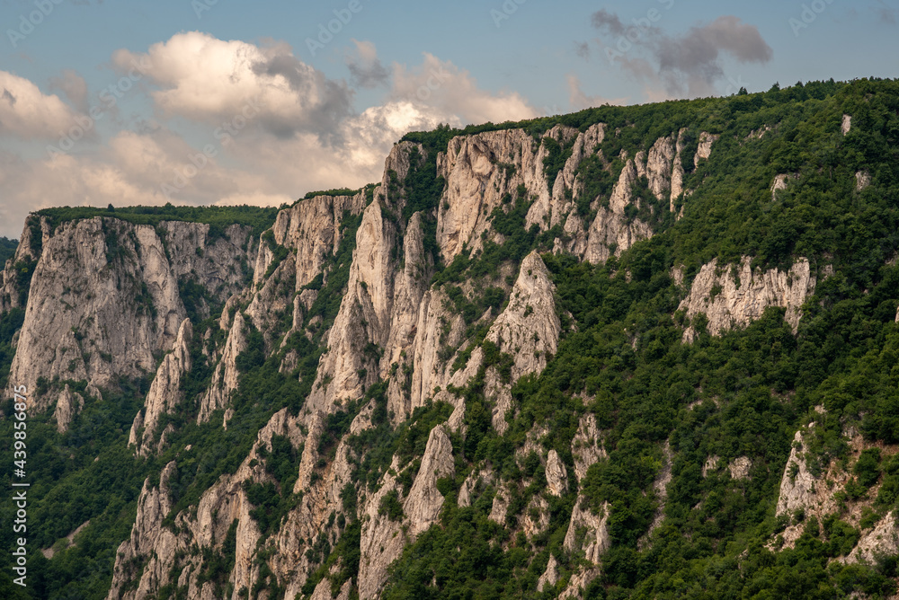 Naklejka premium Steep rocky cliffs of Lazar's Canyon / Lazarev kanjon, the deepest and longest canyon in eastern Serbia, near the city of Bor