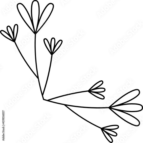 Leaves with Flowers Bouquet Line Art Illustration