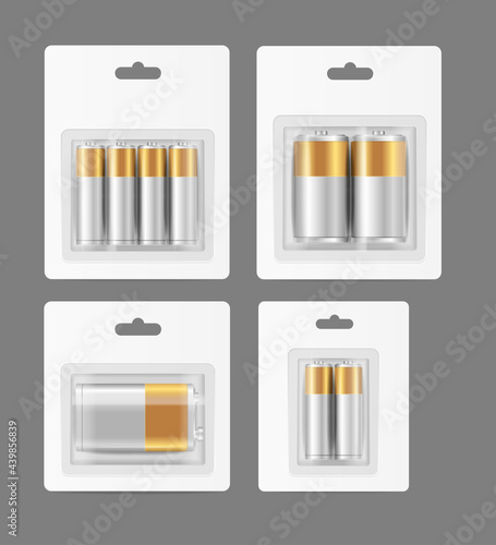 Realistic Detailed 3d Different Alkaline Batteries Set. Vector