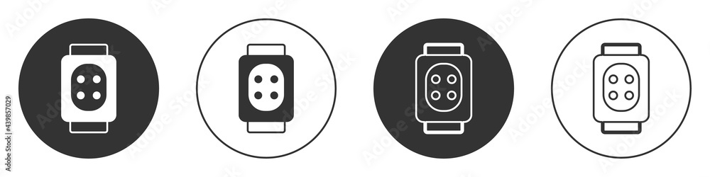 Black Knee pads icon isolated on white background. Extreme sport. Skateboarding, bicycle, roller skating protective gear. Circle button. Vector Black Knee pads icon isolated on white background. Extreme sport. Skateboarding, bicycle, roller skating protective gear. Circle button. Vector