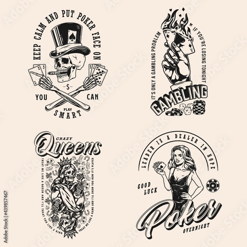 Poker game vintage monochrome labels