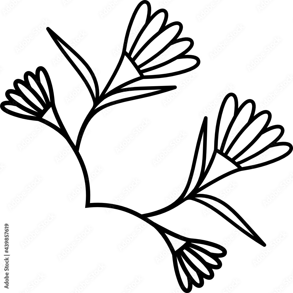 Leaves with Flowers Bouquet Line Art Illustration Leaves with Flowers Bouquet Line Art Illustration