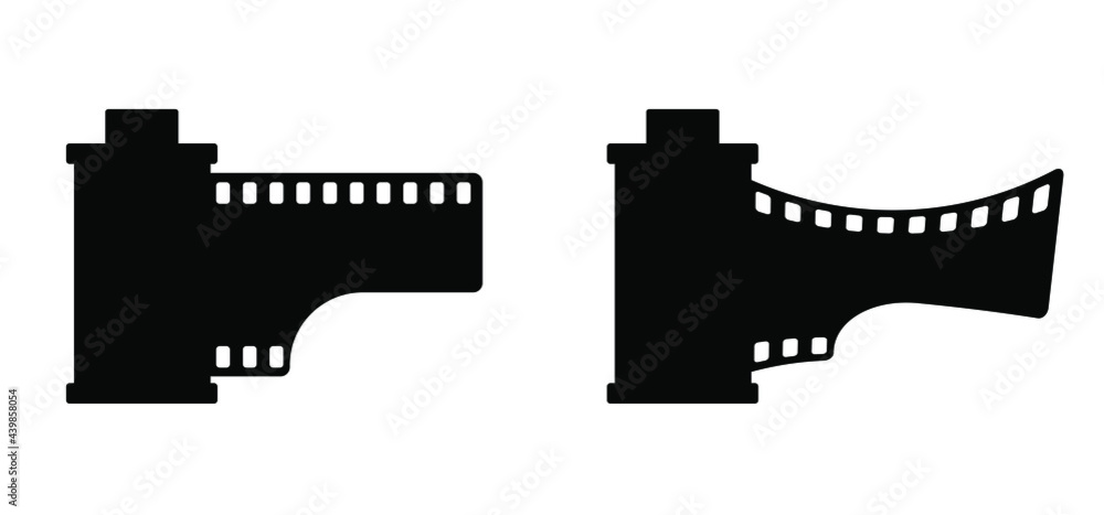 Old negative, dia 35 mm Film roll and film strip. flat vector photo spool or picture, image photography pictogram. Filmstrip icon. Cassette or container with photographic film. 