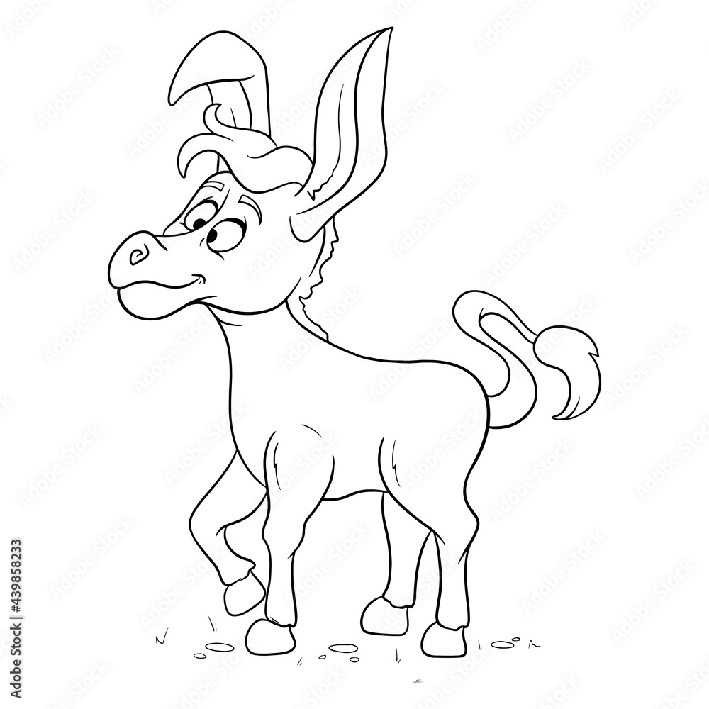 Animal character funny donkey in line style coloring book